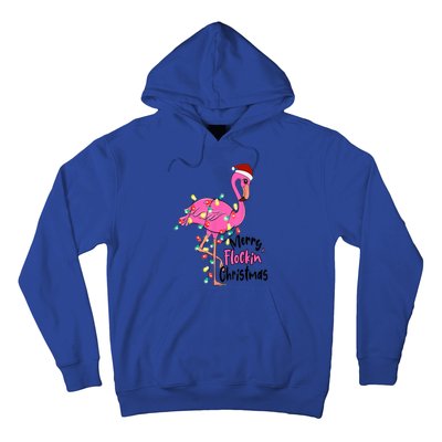 Merry Flocking Christmas Flamingo Pink In Santa Hat Xmas Gift Hoodie