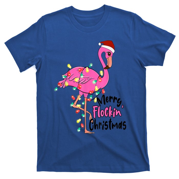 Merry Flocking Christmas Flamingo Pink In Santa Hat Xmas Gift T-Shirt