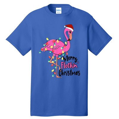 Merry Flocking Christmas Flamingo Pink In Santa Hat Xmas Gift Tall T-Shirt