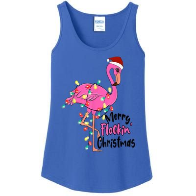 Merry Flocking Christmas Flamingo Pink In Santa Hat Xmas Gift Ladies Essential Tank