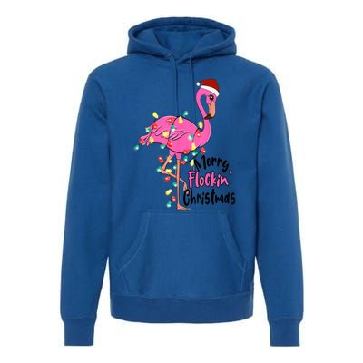 Merry Flocking Christmas Flamingo Pink In Santa Hat Xmas Gift Premium Hoodie