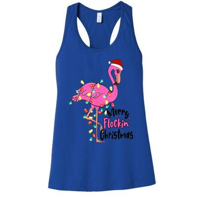 Merry Flocking Christmas Flamingo Pink In Santa Hat Xmas Gift Women's Racerback Tank