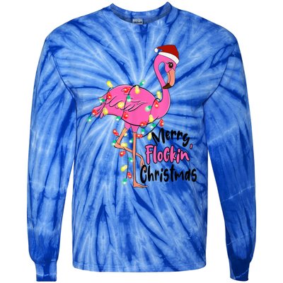 Merry Flocking Christmas Flamingo Pink In Santa Hat Xmas Gift Tie-Dye Long Sleeve Shirt