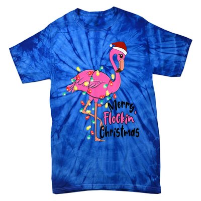 Merry Flocking Christmas Flamingo Pink In Santa Hat Xmas Gift Tie-Dye T-Shirt