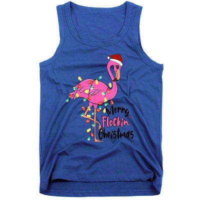 Merry Flocking Christmas Flamingo Pink In Santa Hat Xmas Gift Tank Top