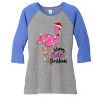 Merry Flocking Christmas Flamingo Pink In Santa Hat Xmas Gift Women's Tri-Blend 3/4-Sleeve Raglan Shirt