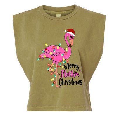 Merry Flocking Christmas Flamingo Pink In Santa Hat Xmas Gift Garment-Dyed Women's Muscle Tee