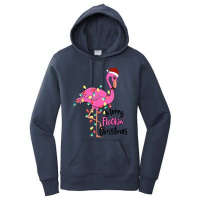 Merry Flocking Christmas Flamingo Pink In Santa Hat Xmas Gift Women's Pullover Hoodie