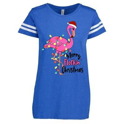 Merry Flocking Christmas Flamingo Pink In Santa Hat Xmas Gift Enza Ladies Jersey Football T-Shirt