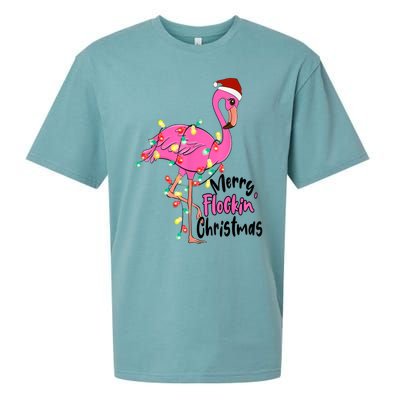 Merry Flocking Christmas Flamingo Pink In Santa Hat Xmas Gift Sueded Cloud Jersey T-Shirt