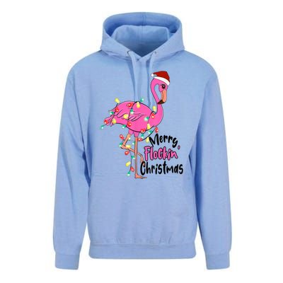 Merry Flocking Christmas Flamingo Pink In Santa Hat Xmas Gift Unisex Surf Hoodie