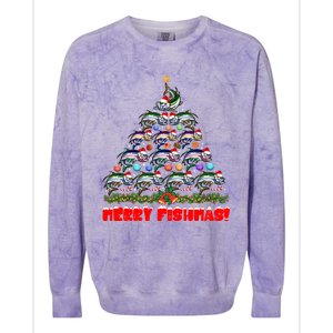 Merry Fishmas Christmas Tree Fishing Lover Funny Gift Colorblast Crewneck Sweatshirt