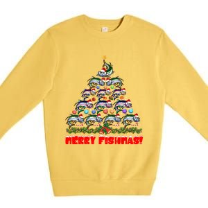 Merry Fishmas Christmas Tree Fishing Lover Funny Gift Premium Crewneck Sweatshirt