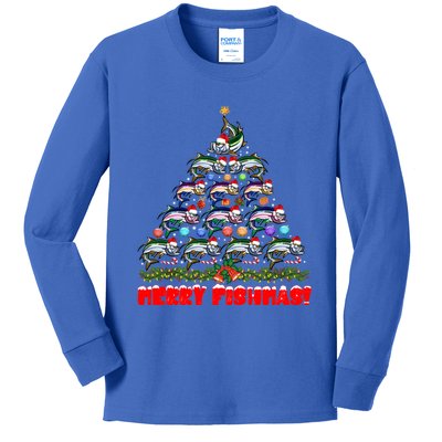 Merry Fishmas Christmas Tree Fishing Lover Funny Gift Kids Long Sleeve Shirt