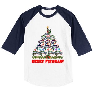 Merry Fishmas Christmas Tree Fishing Lover Funny Gift Baseball Sleeve Shirt