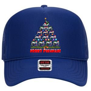 Merry Fishmas Christmas Tree Fishing Lover Funny Gift High Crown Mesh Back Trucker Hat