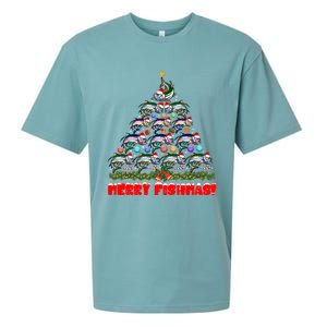 Merry Fishmas Christmas Tree Fishing Lover Funny Gift Sueded Cloud Jersey T-Shirt