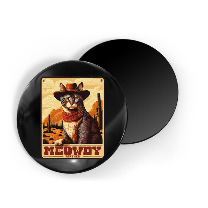 Meowdy! Funny Country Music Cat Cow Hat Wanted Poster Magnet