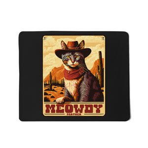 Meowdy! Funny Country Music Cat Cow Hat Wanted Poster Mousepad