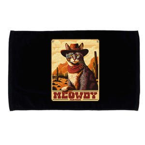 Meowdy! Funny Country Music Cat Cow Hat Wanted Poster Microfiber Hand Towel