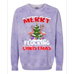 Merry Flocking Christmas Lighting Pink Flamingo Xmas Tree Gift Colorblast Crewneck Sweatshirt