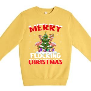 Merry Flocking Christmas Lighting Pink Flamingo Xmas Tree Gift Premium Crewneck Sweatshirt