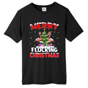 Merry Flocking Christmas Lighting Pink Flamingo Xmas Tree Gift Tall Fusion ChromaSoft Performance T-Shirt