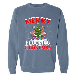 Merry Flocking Christmas Lighting Pink Flamingo Xmas Tree Gift Garment-Dyed Sweatshirt