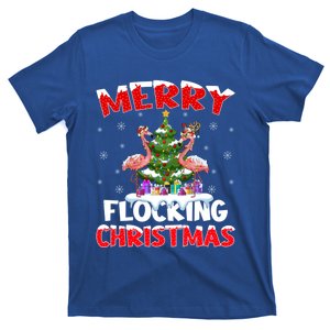 Merry Flocking Christmas Lighting Pink Flamingo Xmas Tree Gift T-Shirt