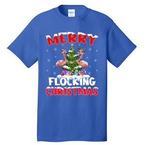 Merry Flocking Christmas Lighting Pink Flamingo Xmas Tree Gift Tall T-Shirt