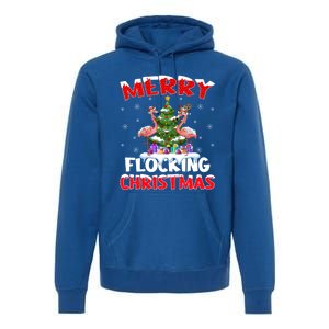 Merry Flocking Christmas Lighting Pink Flamingo Xmas Tree Gift Premium Hoodie