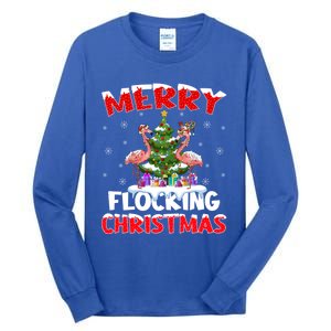 Merry Flocking Christmas Lighting Pink Flamingo Xmas Tree Gift Tall Long Sleeve T-Shirt