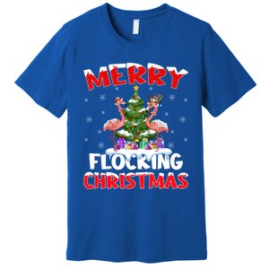 Merry Flocking Christmas Lighting Pink Flamingo Xmas Tree Gift Premium T-Shirt