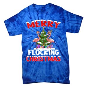 Merry Flocking Christmas Lighting Pink Flamingo Xmas Tree Gift Tie-Dye T-Shirt