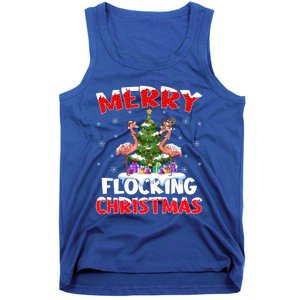 Merry Flocking Christmas Lighting Pink Flamingo Xmas Tree Gift Tank Top