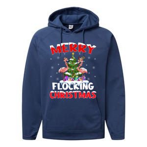 Merry Flocking Christmas Lighting Pink Flamingo Xmas Tree Gift Performance Fleece Hoodie