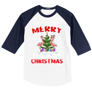 Merry Flocking Christmas Lighting Pink Flamingo Xmas Tree Gift Baseball Sleeve Shirt