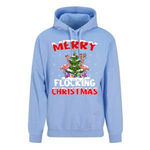 Merry Flocking Christmas Lighting Pink Flamingo Xmas Tree Gift Unisex Surf Hoodie