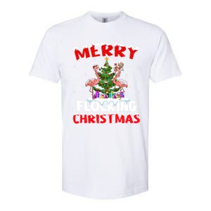 Merry Flocking Christmas Lighting Pink Flamingo Xmas Tree Gift Softstyle CVC T-Shirt