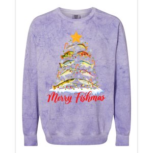 Merry Fishmas Christmas Tree Fish Fishing Fisher Xmas Cute Gift Colorblast Crewneck Sweatshirt