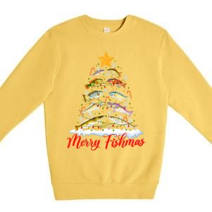 Merry Fishmas Christmas Tree Fish Fishing Fisher Xmas Cute Gift Premium Crewneck Sweatshirt