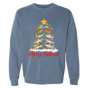 Merry Fishmas Christmas Tree Fish Fishing Fisher Xmas Cute Gift Garment-Dyed Sweatshirt