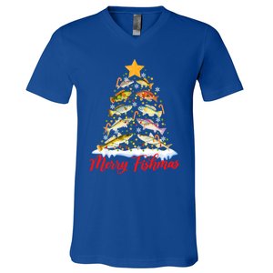 Merry Fishmas Christmas Tree Fish Fishing Fisher Xmas Cute Gift V-Neck T-Shirt