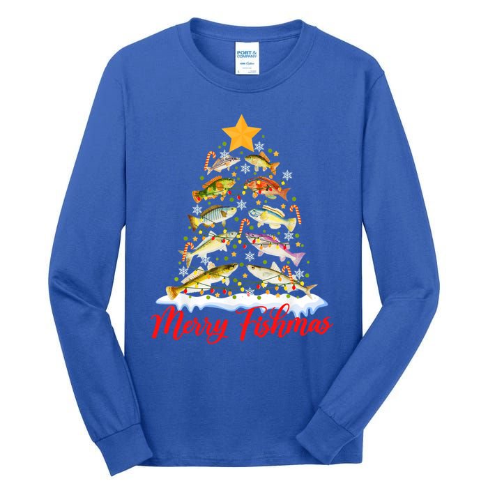 Merry Fishmas Christmas Tree Fish Fishing Fisher Xmas Cute Gift Tall Long Sleeve T-Shirt