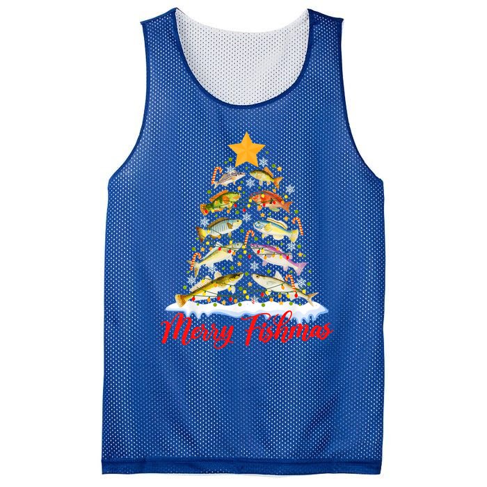 Merry Fishmas Christmas Tree Fish Fishing Fisher Xmas Cute Gift Mesh Reversible Basketball Jersey Tank