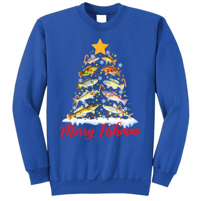 Merry Fishmas Christmas Tree Fish Fishing Fisher Xmas Cute Gift Tall Sweatshirt