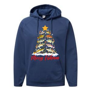 Merry Fishmas Christmas Tree Fish Fishing Fisher Xmas Cute Gift Performance Fleece Hoodie