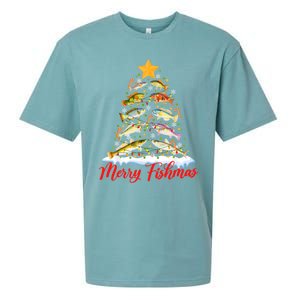 Merry Fishmas Christmas Tree Fish Fishing Fisher Xmas Cute Gift Sueded Cloud Jersey T-Shirt