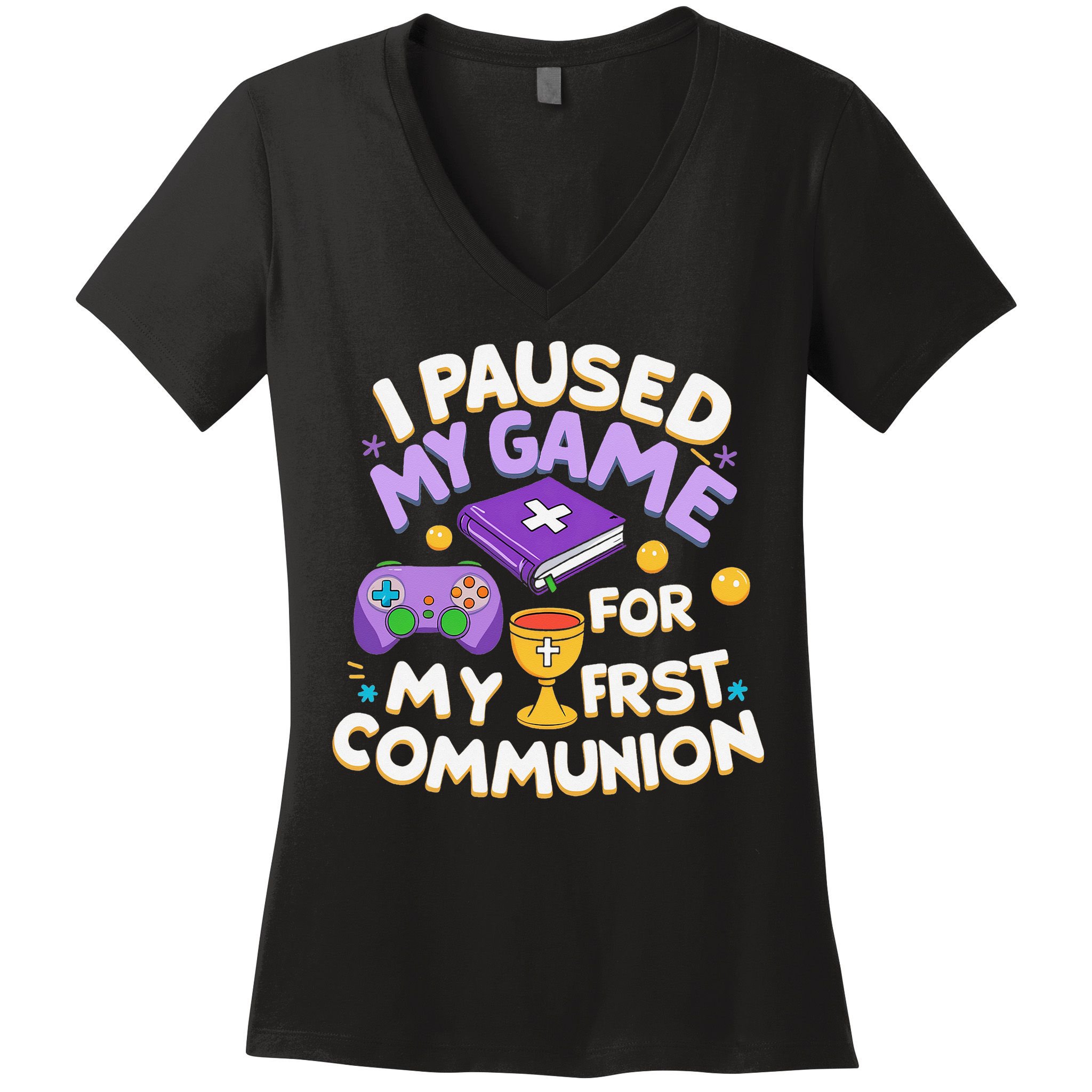 My First Communion Video Game Controller Women's V-Neck T-Shirt