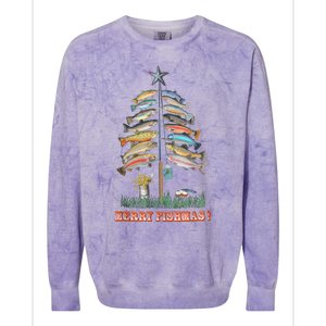 Merry Fishmas Christmas Tree Funny Funny Gift Colorblast Crewneck Sweatshirt